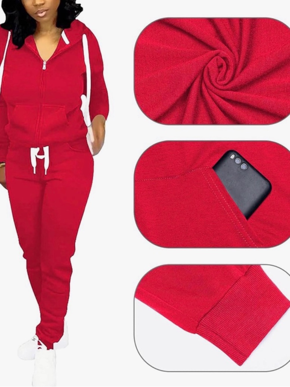 Red 2 Piece Tracksuit Set Zip Hoodie & Jogger Pants Lounge Set - Picture 5 of 5